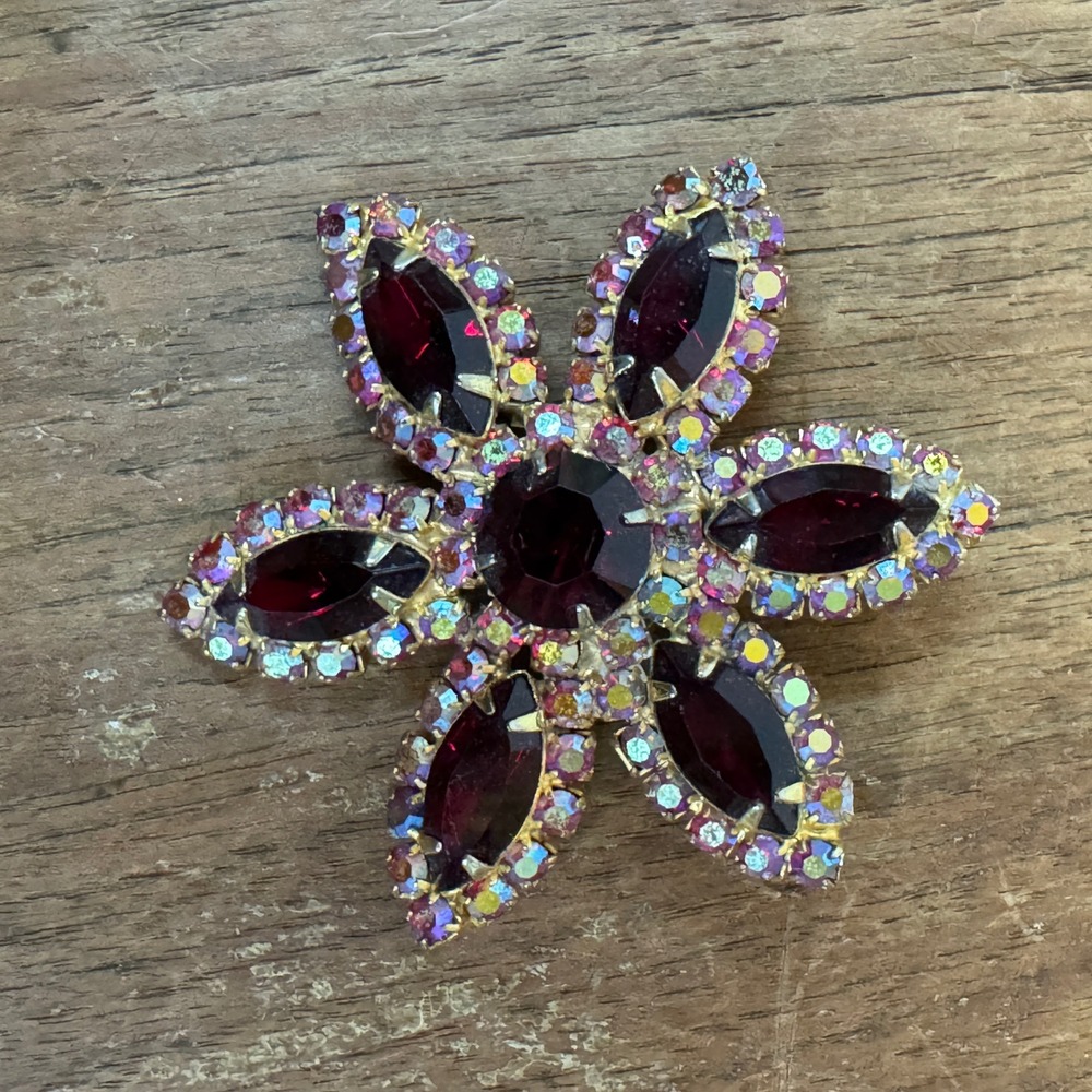 Vintage ROBERTA CHIARELLA Red Pink Fire Orange Rhinestone Brooch  UnSigned‎ 2"
